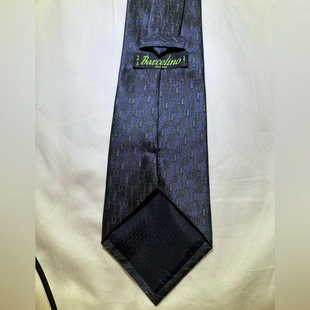 BARCELINO HANDMADE ITALIAN BLUE, GRAY, & BLACK BLOCK SILK TIE ELEGANCE REDEFINED
